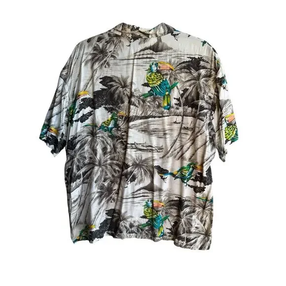 Kennington Vintage Aloha Hawaiian Shirt Tropical Birds Palm Trees Beach Size 2XL - Picture 7 of 12